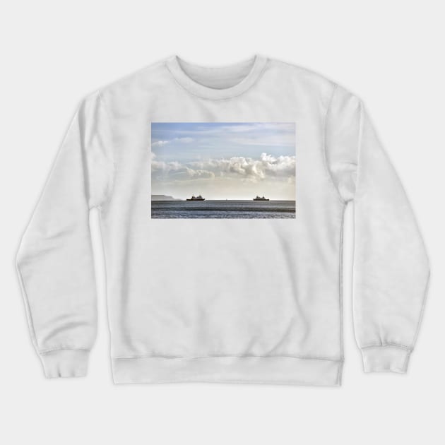 The ferries Bute and Argyle about to pass each other, Firth of Clyde, Scotland Crewneck Sweatshirt by richflintphoto